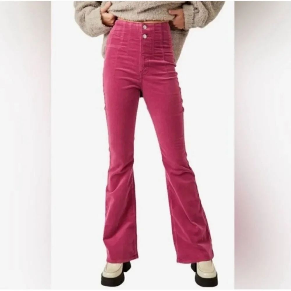 We The Free Jade Cord Pink Flare Pants Size 26